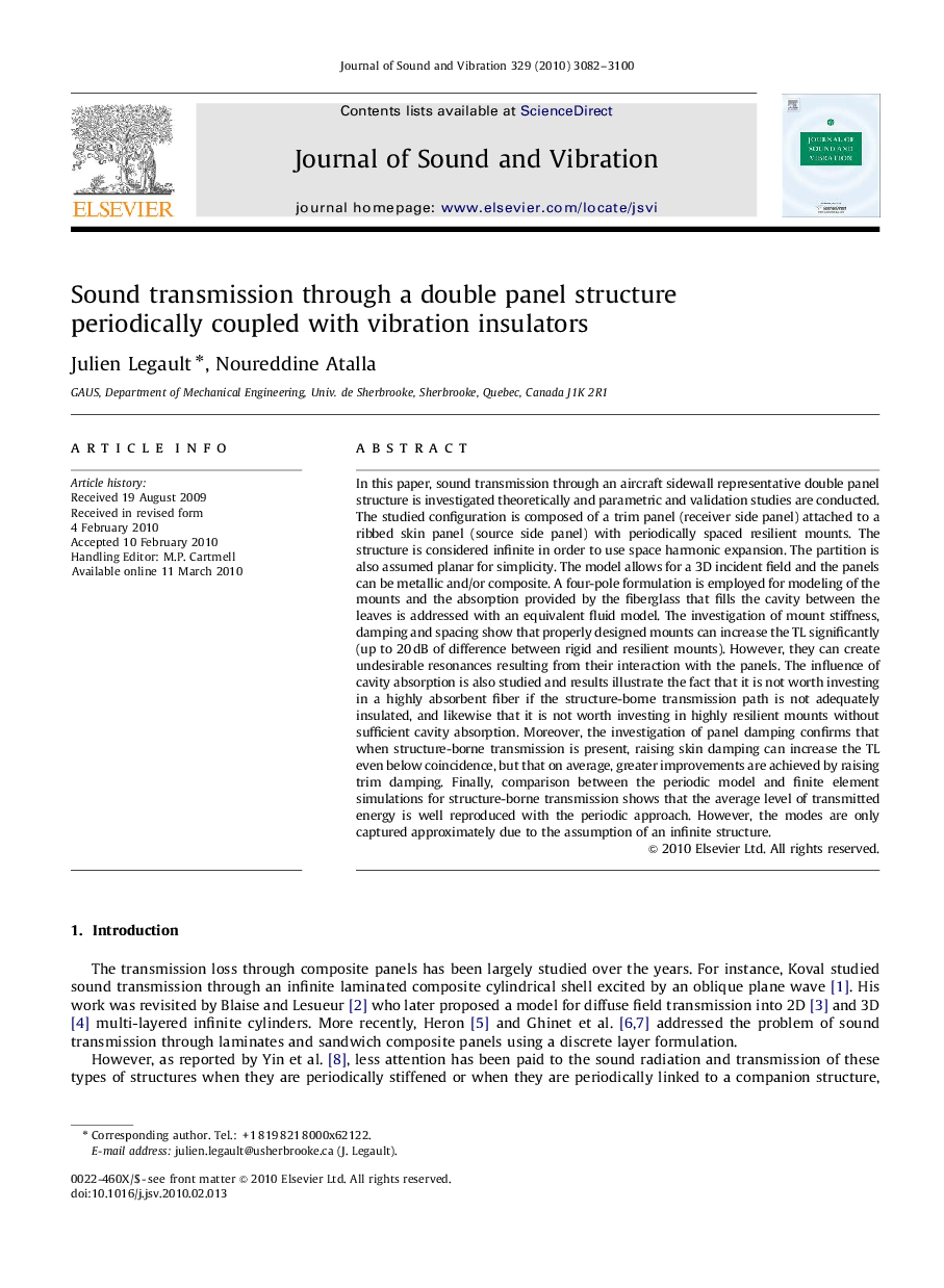 Sound transmission through a double panel structure periodically coupled with vibration insulators