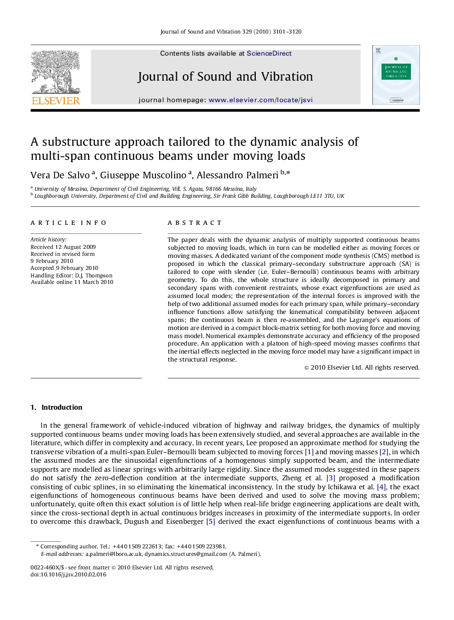 A substructure approach tailored to the dynamic analysis of multi-span continuous beams under moving loads