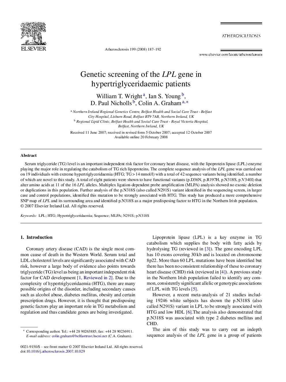 Genetic screening of the LPL gene in hypertriglyceridaemic patients