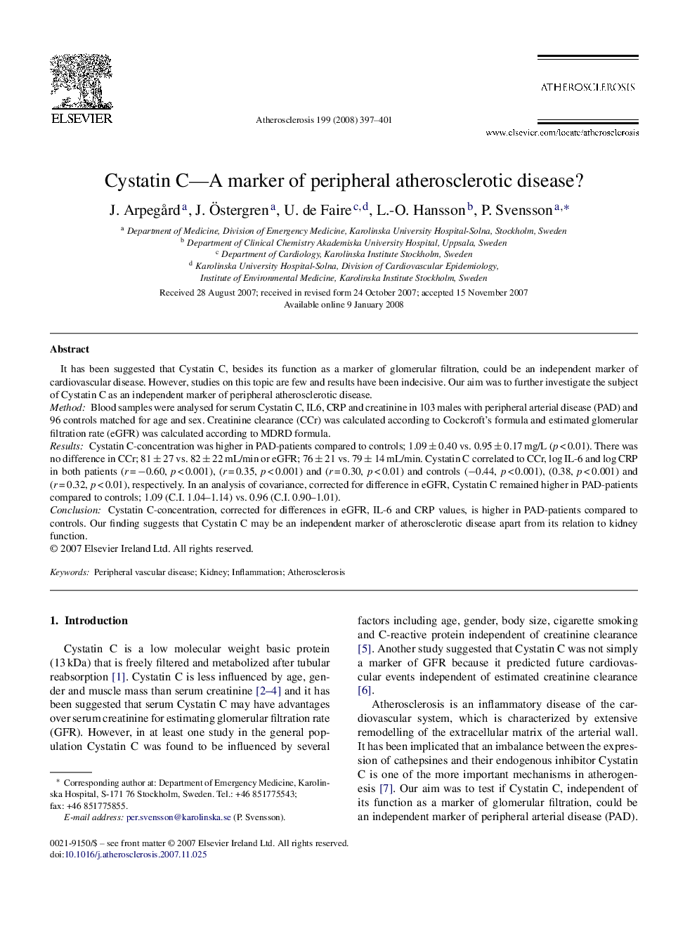 Cystatin C—A marker of peripheral atherosclerotic disease?