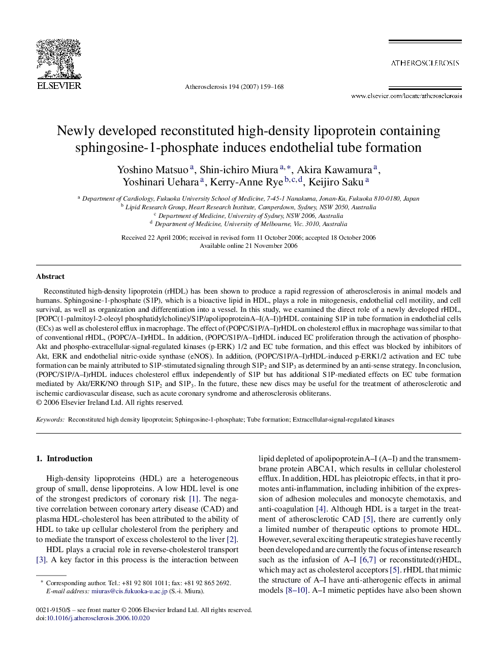 Newly developed reconstituted high-density lipoprotein containing sphingosine-1-phosphate induces endothelial tube formation