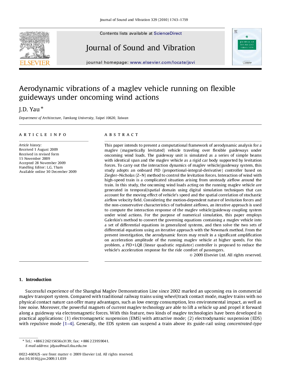 Aerodynamic vibrations of a maglev vehicle running on flexible guideways under oncoming wind actions