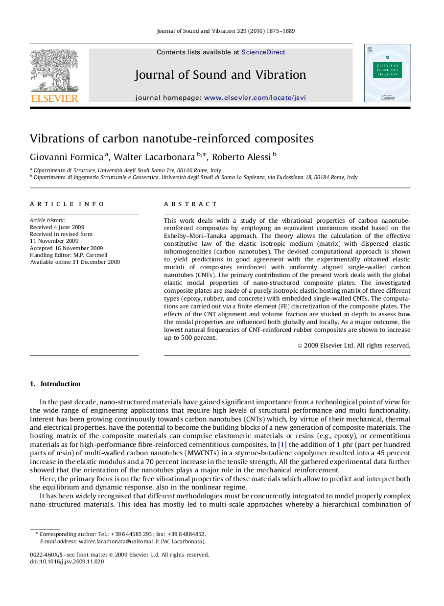 عکس صفحه اول مقاله: Vibrations of carbon nanotube-reinforced composites Vibrations of carbon nanotube-reinforced composites