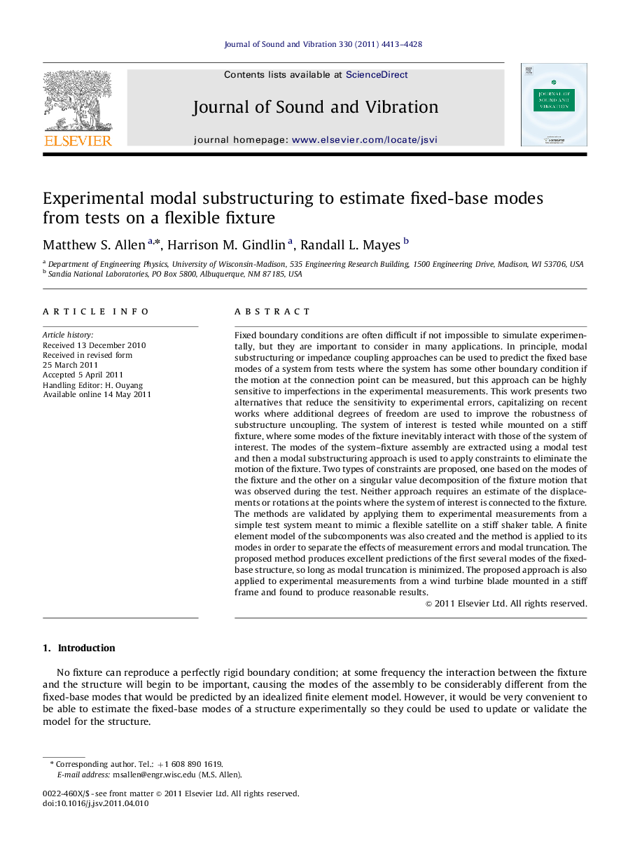 Experimental modal substructuring to estimate fixed-base modes from tests on a flexible fixture