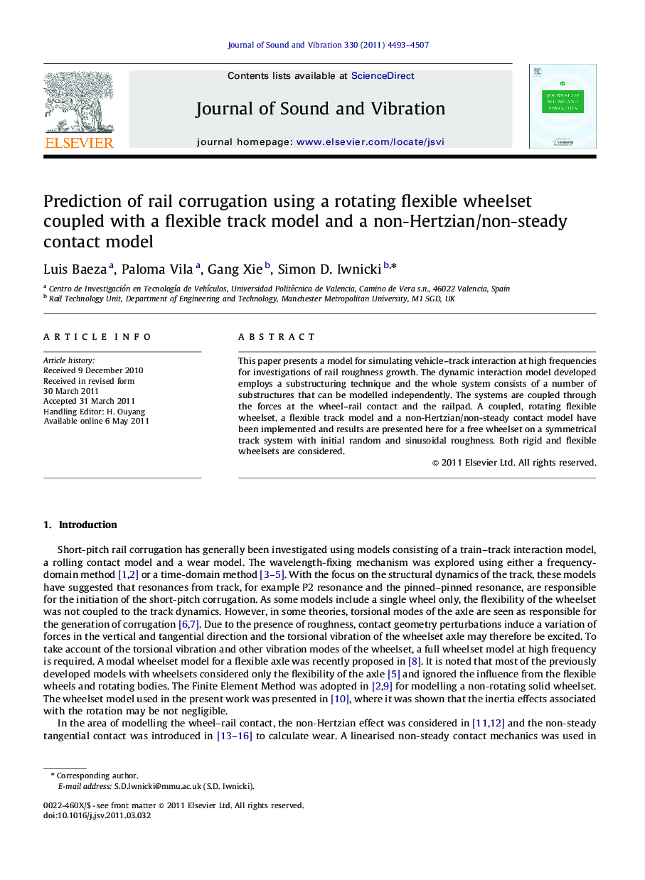 Prediction of rail corrugation using a rotating flexible wheelset coupled with a flexible track model and a non-Hertzian/non-steady contact model