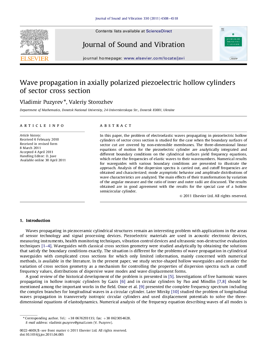 Wave propagation in axially polarized piezoelectric hollow cylinders of sector cross section