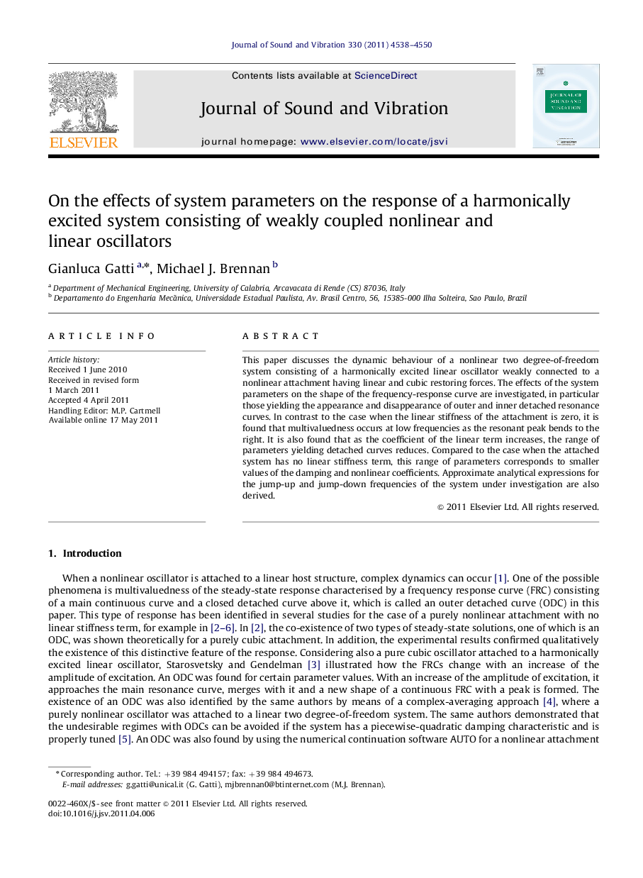 On the effects of system parameters on the response of a harmonically excited system consisting of weakly coupled nonlinear and linear oscillators