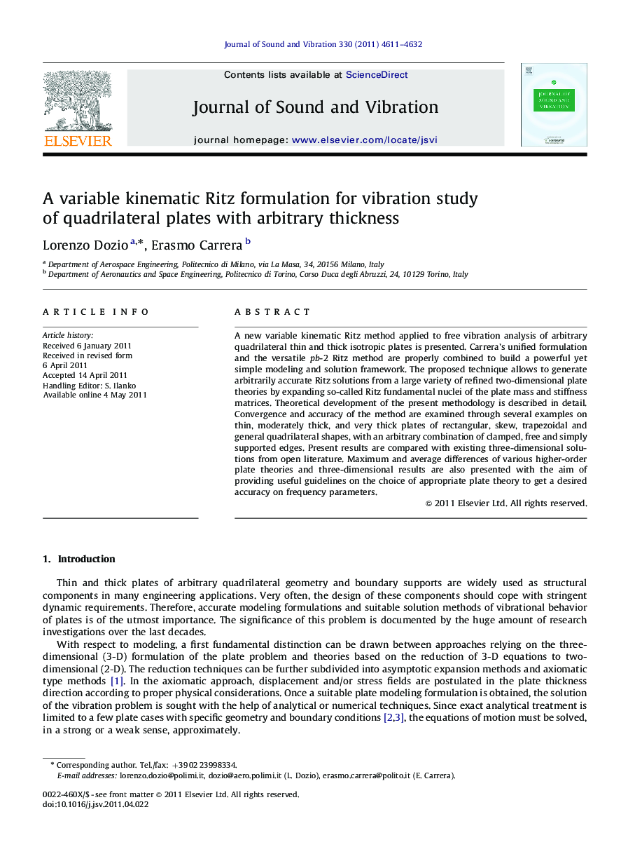 A variable kinematic Ritz formulation for vibration study of quadrilateral plates with arbitrary thickness