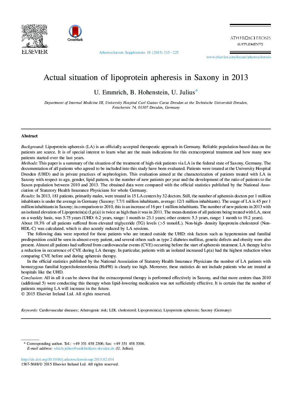 وضعیت واقعی آیفیر لیپوپروتئین در ساکسونی در سال 2013 