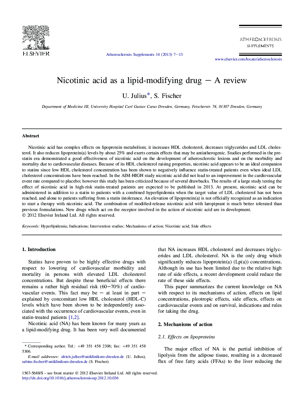 Nicotinic acid as a lipid-modifying drug – A review