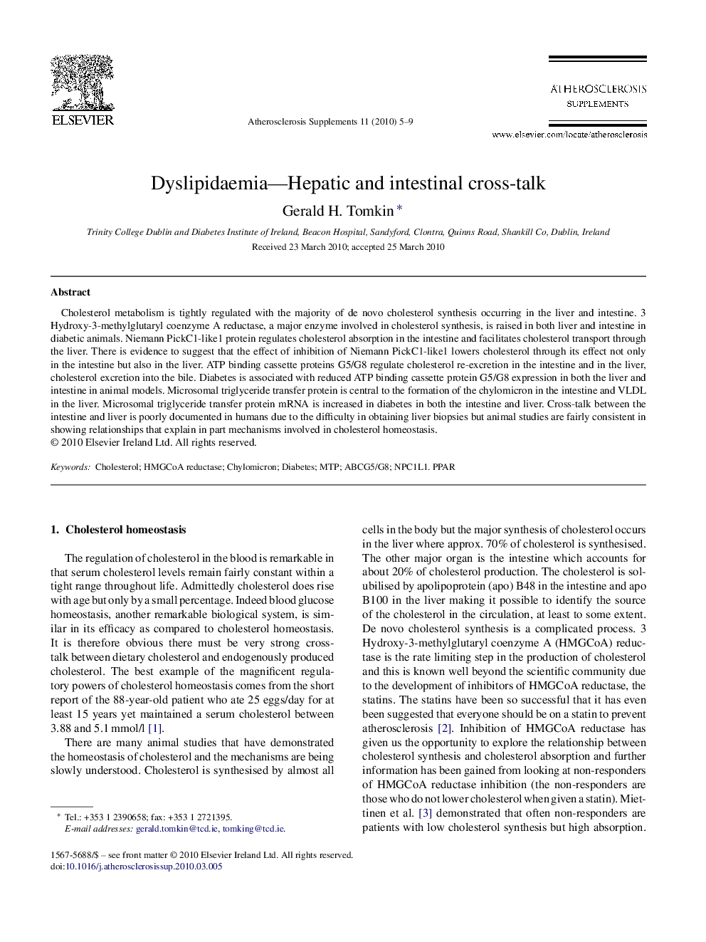 Dyslipidaemia-Hepatic and intestinal cross-talk