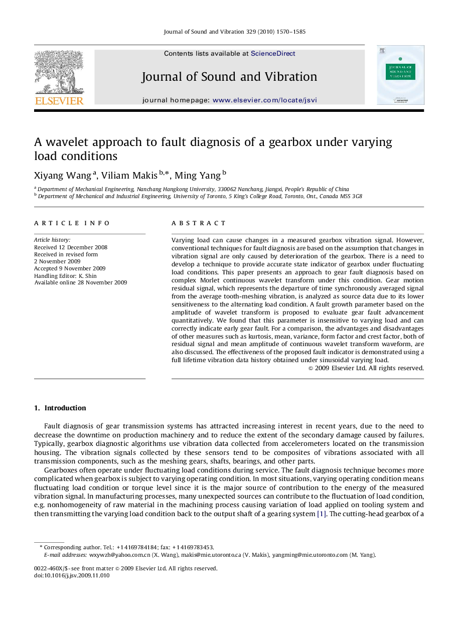 A wavelet approach to fault diagnosis of a gearbox under varying load conditions