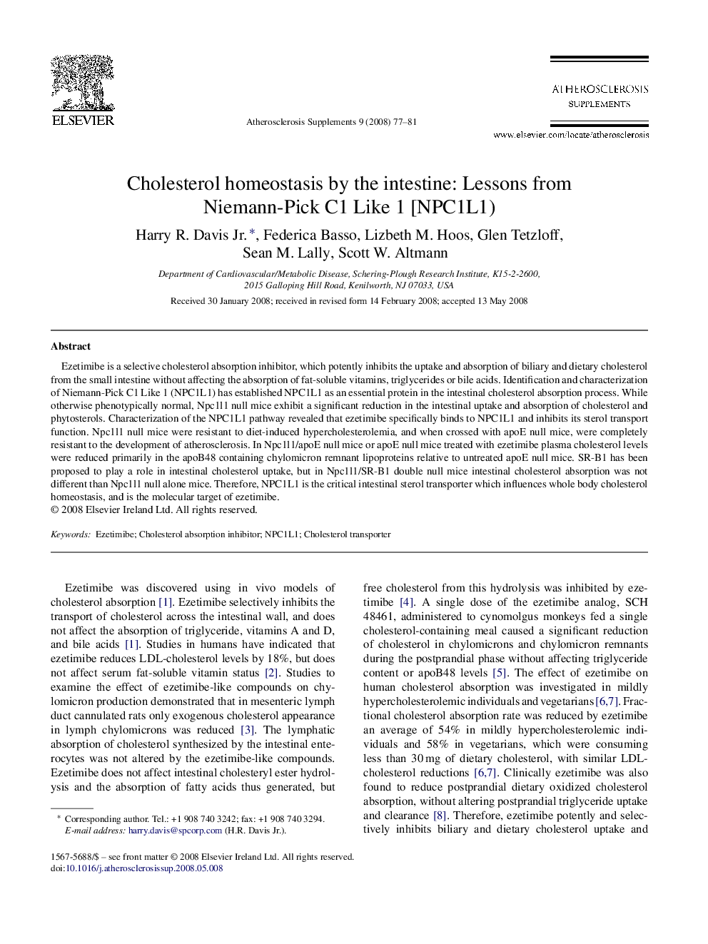 Cholesterol homeostasis by the intestine: Lessons from Niemann-Pick C1 Like 1 [NPC1L1)