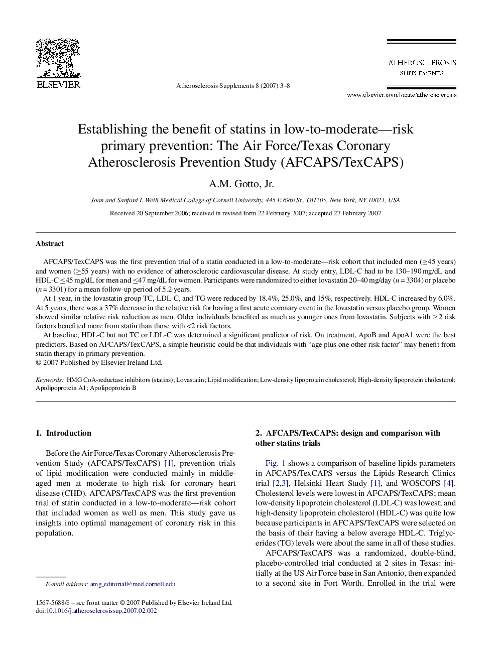 Establishing the benefit of statins in low-to-moderate—risk primary prevention: The Air Force/Texas Coronary Atherosclerosis Prevention Study (AFCAPS/TexCAPS)