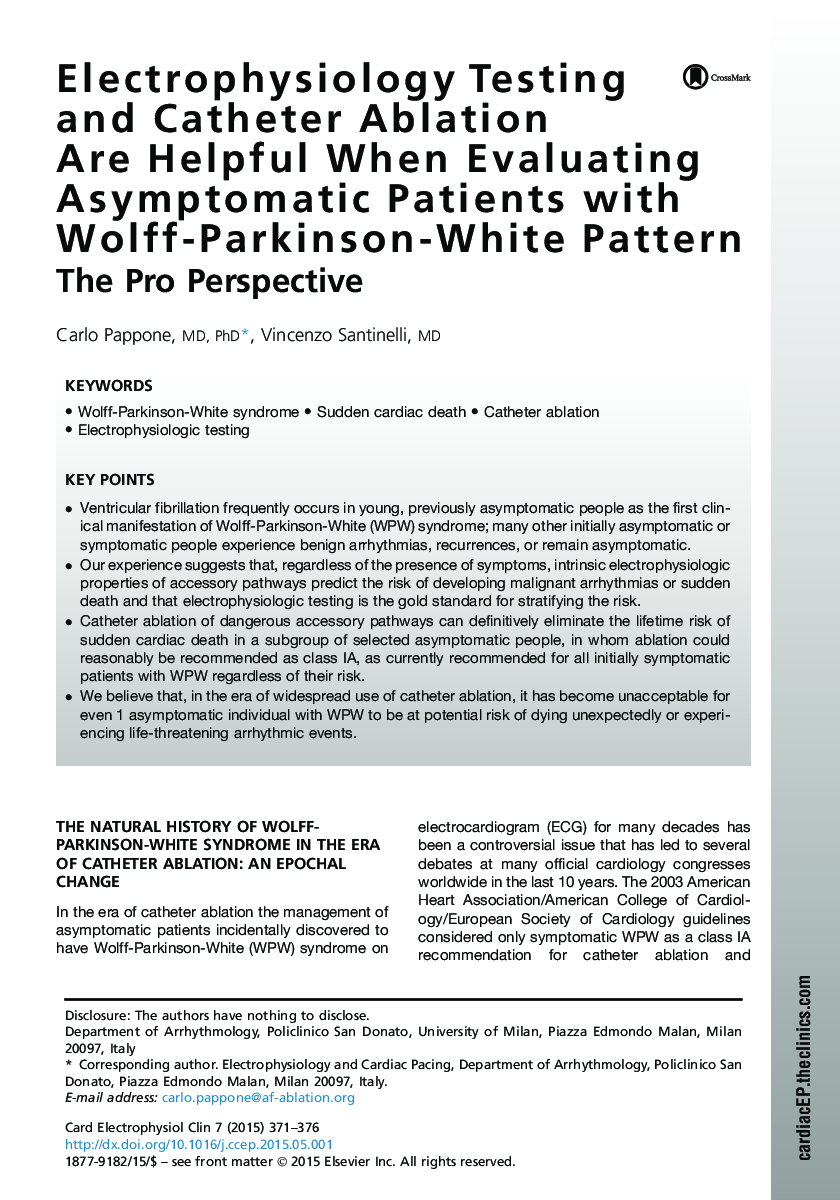 Electrophysiology Testing and Catheter Ablation Are Helpful When Evaluating Asymptomatic Patients with Wolff-Parkinson-White Pattern