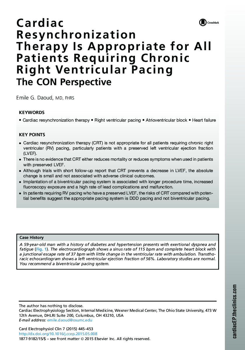 Cardiac Resynchronization Therapy Is Appropriate for All Patients Requiring Chronic Right Ventricular Pacing