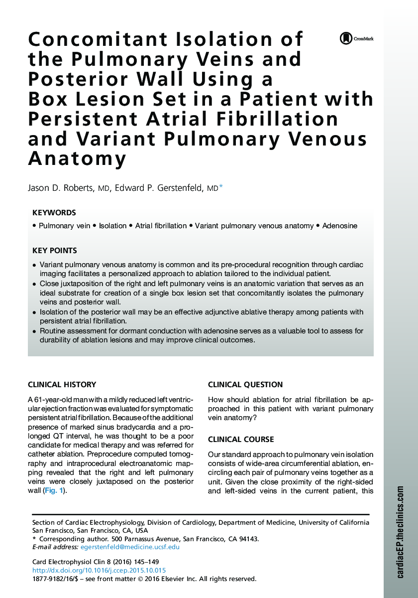 Concomitant Isolation of the Pulmonary Veins and Posterior Wall Using a BoxÂ Lesion Set in a Patient with Persistent Atrial Fibrillation and Variant Pulmonary Venous Anatomy