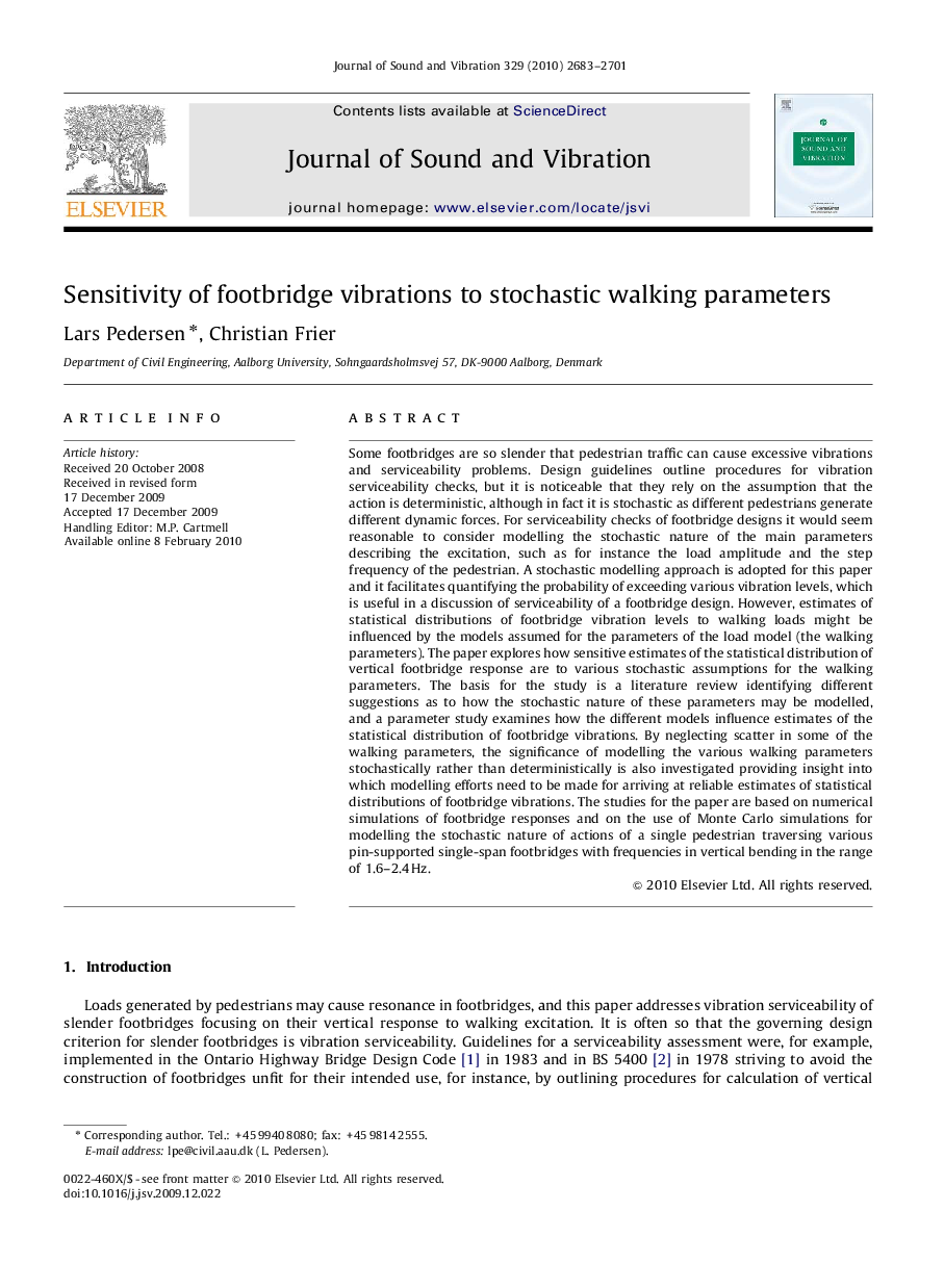 عکس صفحه اول مقاله: Sensitivity of footbridge vibrations to stochastic walking parameters Sensitivity of footbridge vibrations to stochastic walking parameters