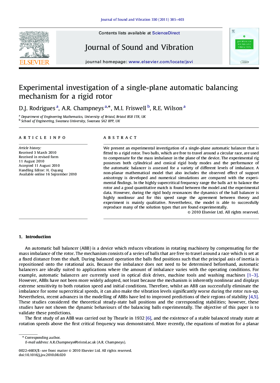Experimental investigation of a single-plane automatic balancing mechanism for a rigid rotor