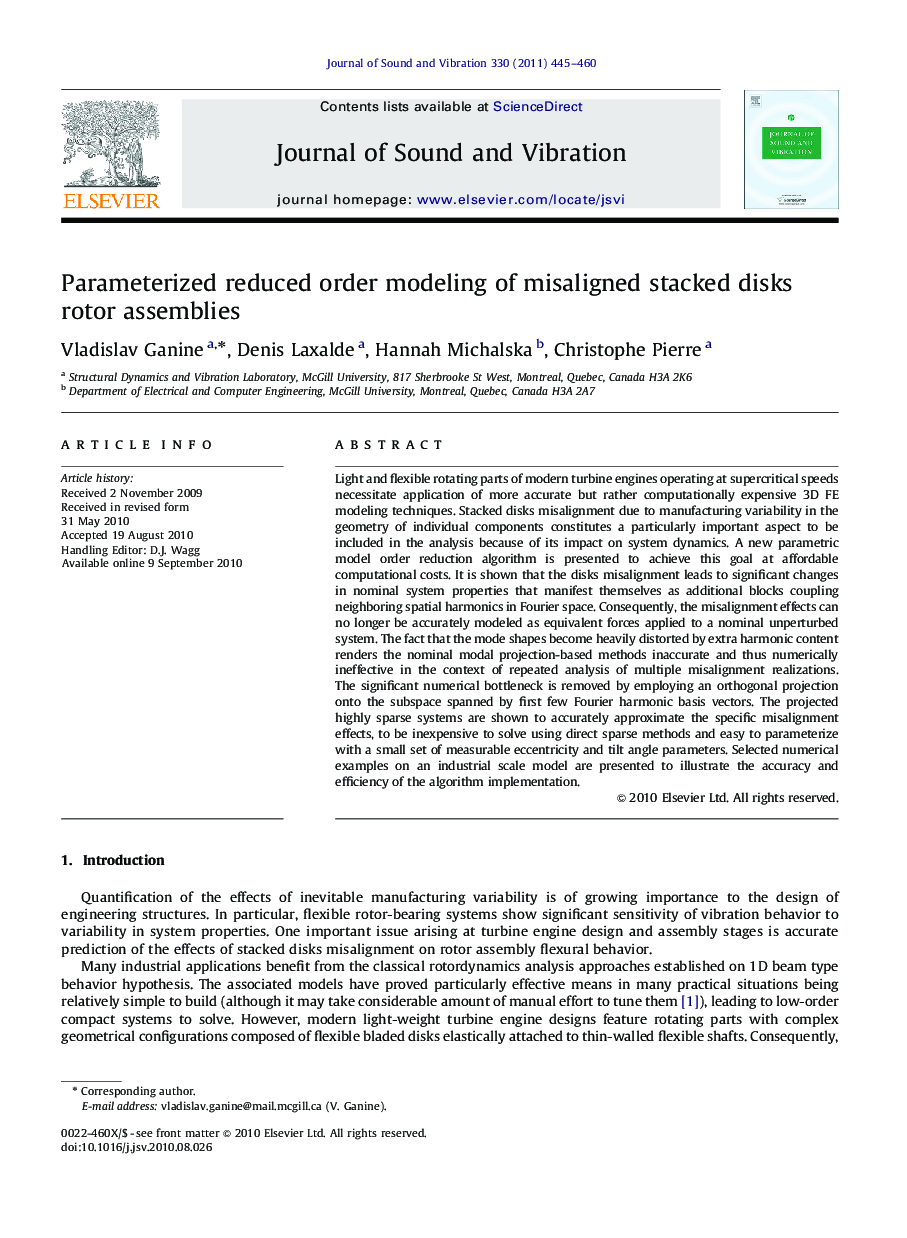 Parameterized reduced order modeling of misaligned stacked disks rotor assemblies