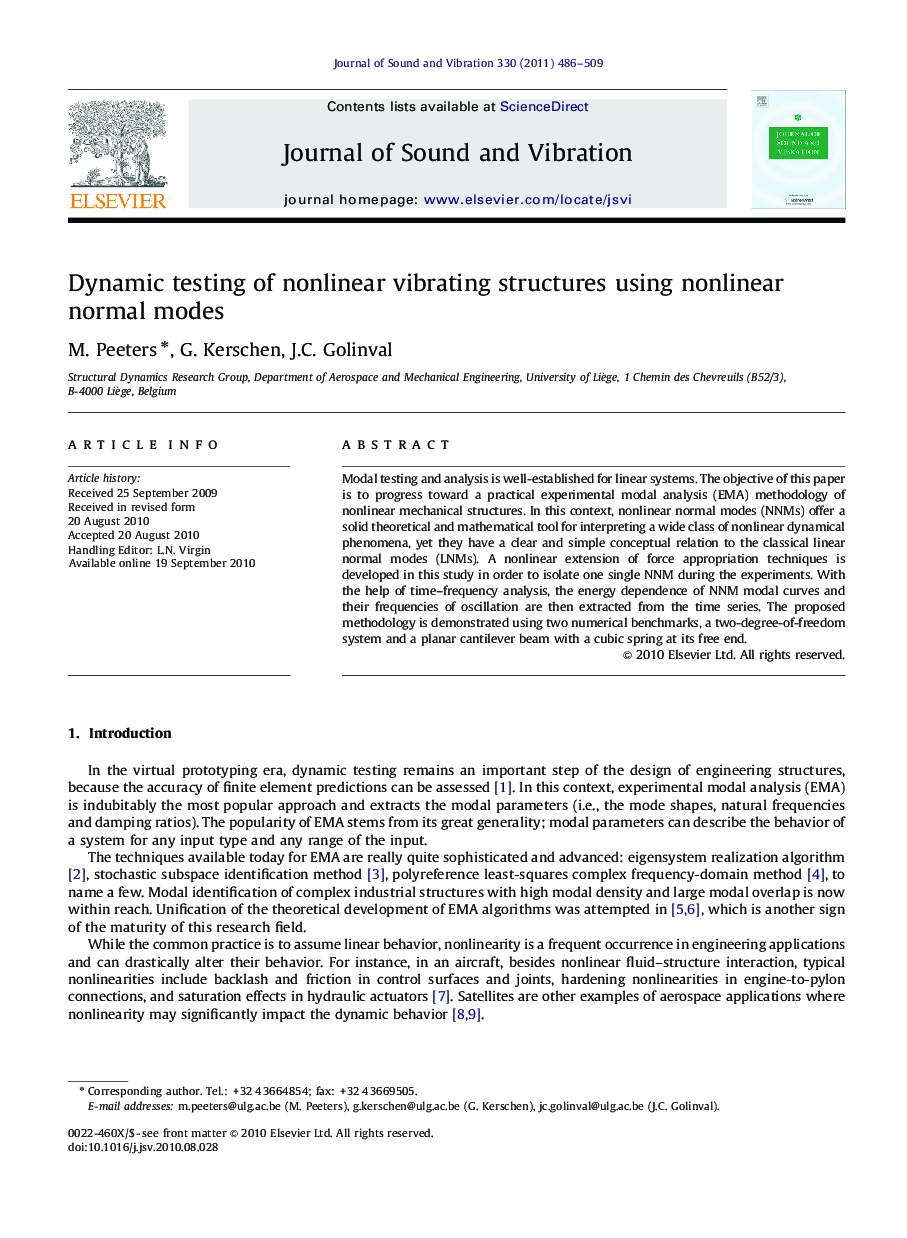 Dynamic testing of nonlinear vibrating structures using nonlinear normal modes