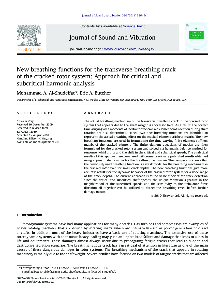 New breathing functions for the transverse breathing crack of the cracked rotor system: Approach for critical and subcritical harmonic analysis