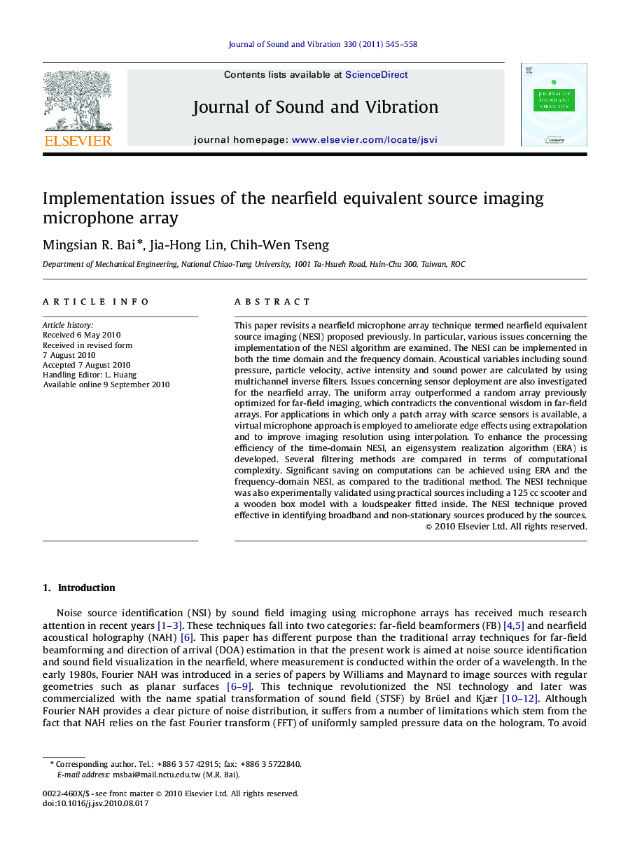 Implementation issues of the nearfield equivalent source imaging microphone array