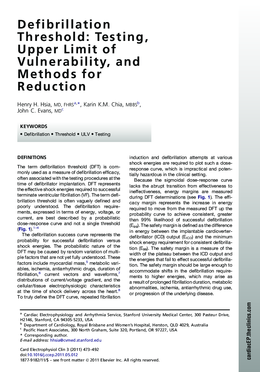 Defibrillation Threshold: Testing, Upper Limit of Vulnerability, and Methods for Reduction