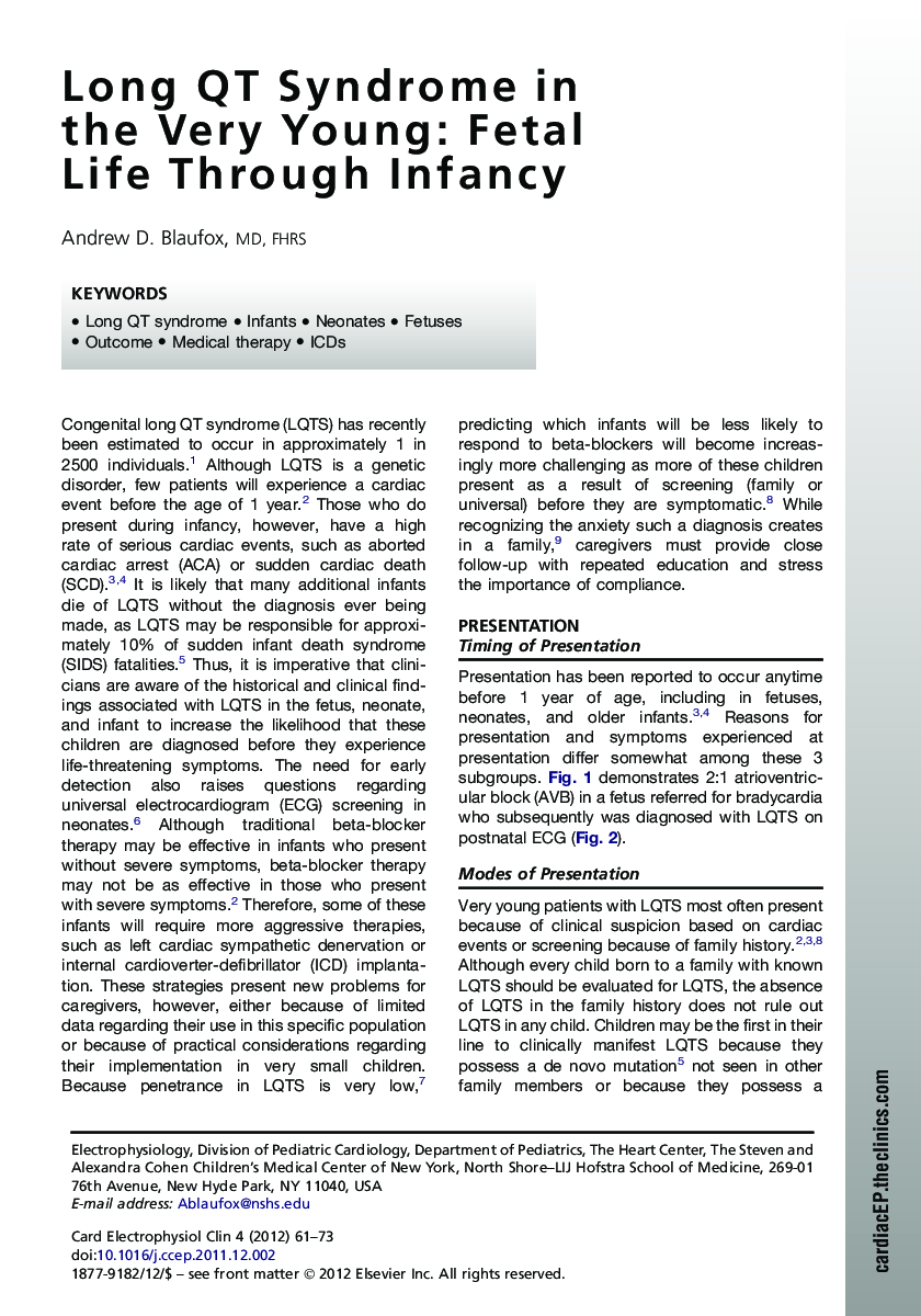 Long QT Syndrome in the Very Young: Fetal Life Through Infancy