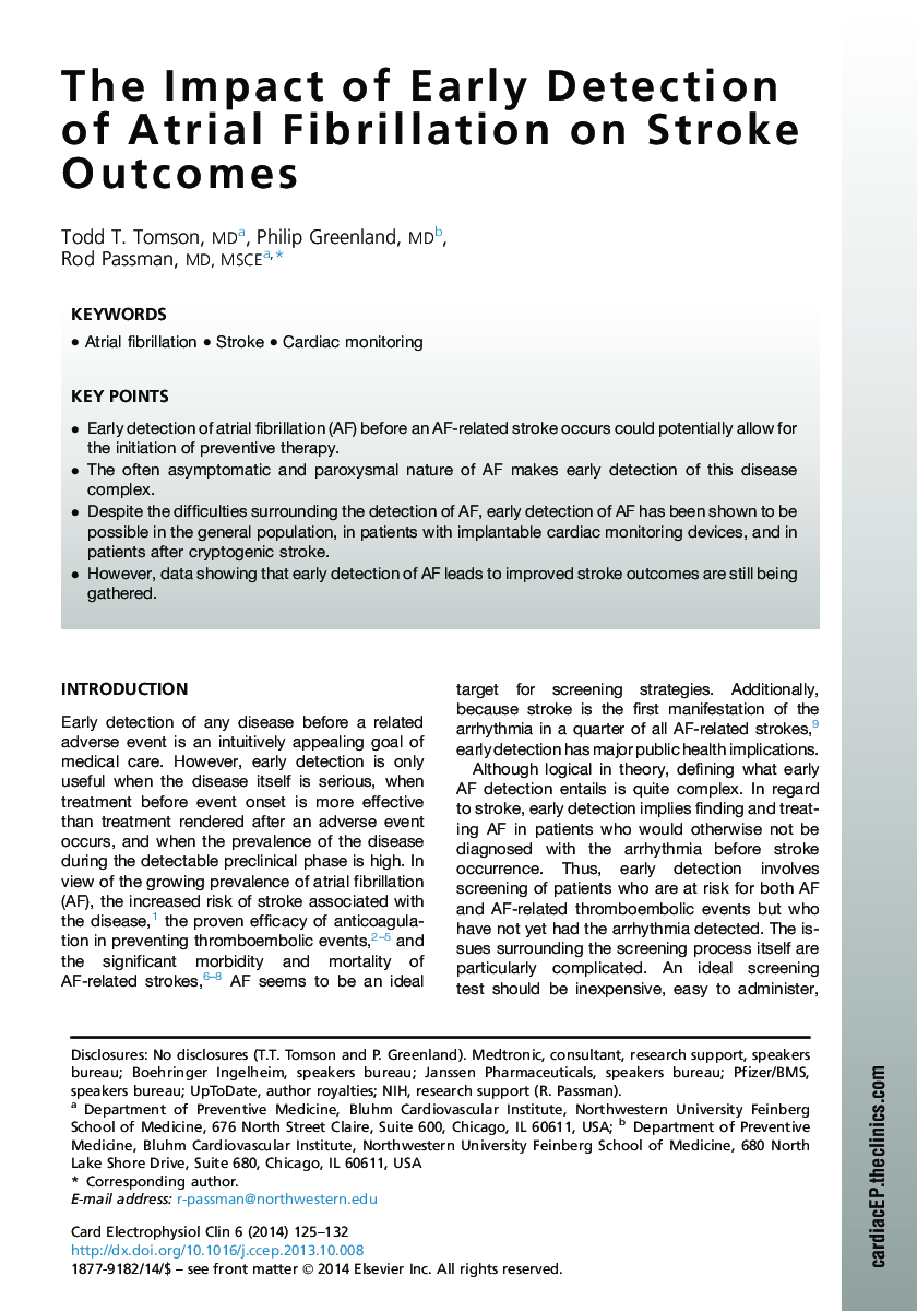 The Impact of Early Detection of Atrial Fibrillation on Stroke Outcomes