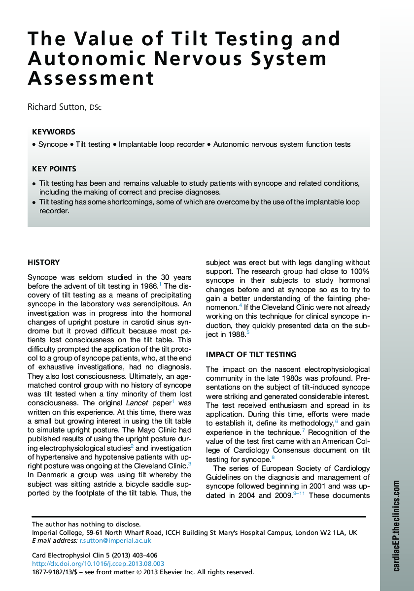 The Value of Tilt Testing and Autonomic Nervous System Assessment