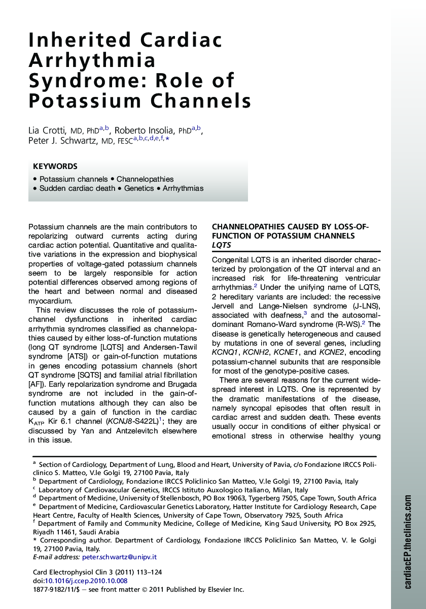 Inherited Cardiac Arrhythmia Syndrome: Role of Potassium Channels