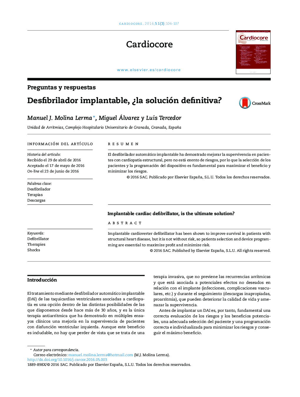 Desfibrilador implantable, ¿la solución definitiva?