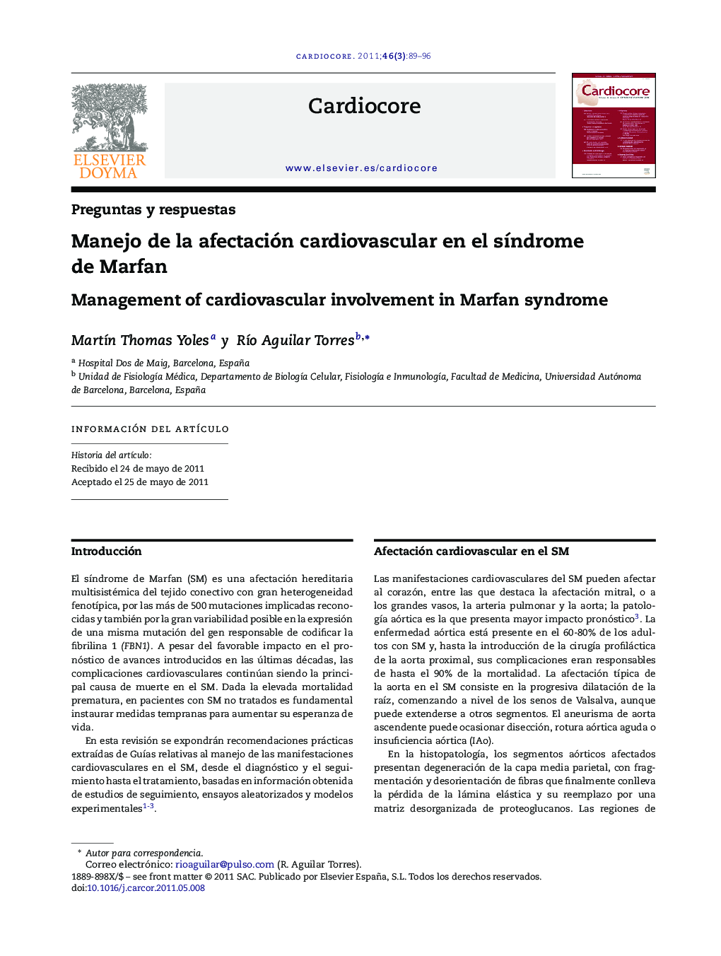 Manejo de la afectación cardiovascular en el sÃ­ndrome de Marfan