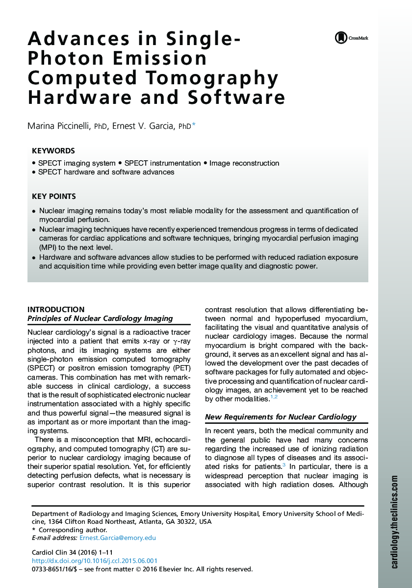 Advances in Single-Photon Emission Computed Tomography Hardware and Software