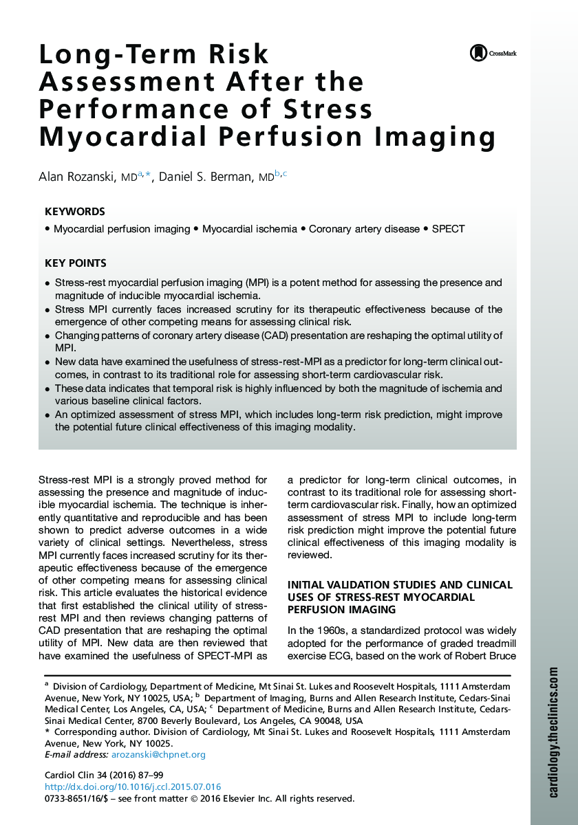 Long-Term Risk Assessment After the Performance of Stress Myocardial Perfusion Imaging