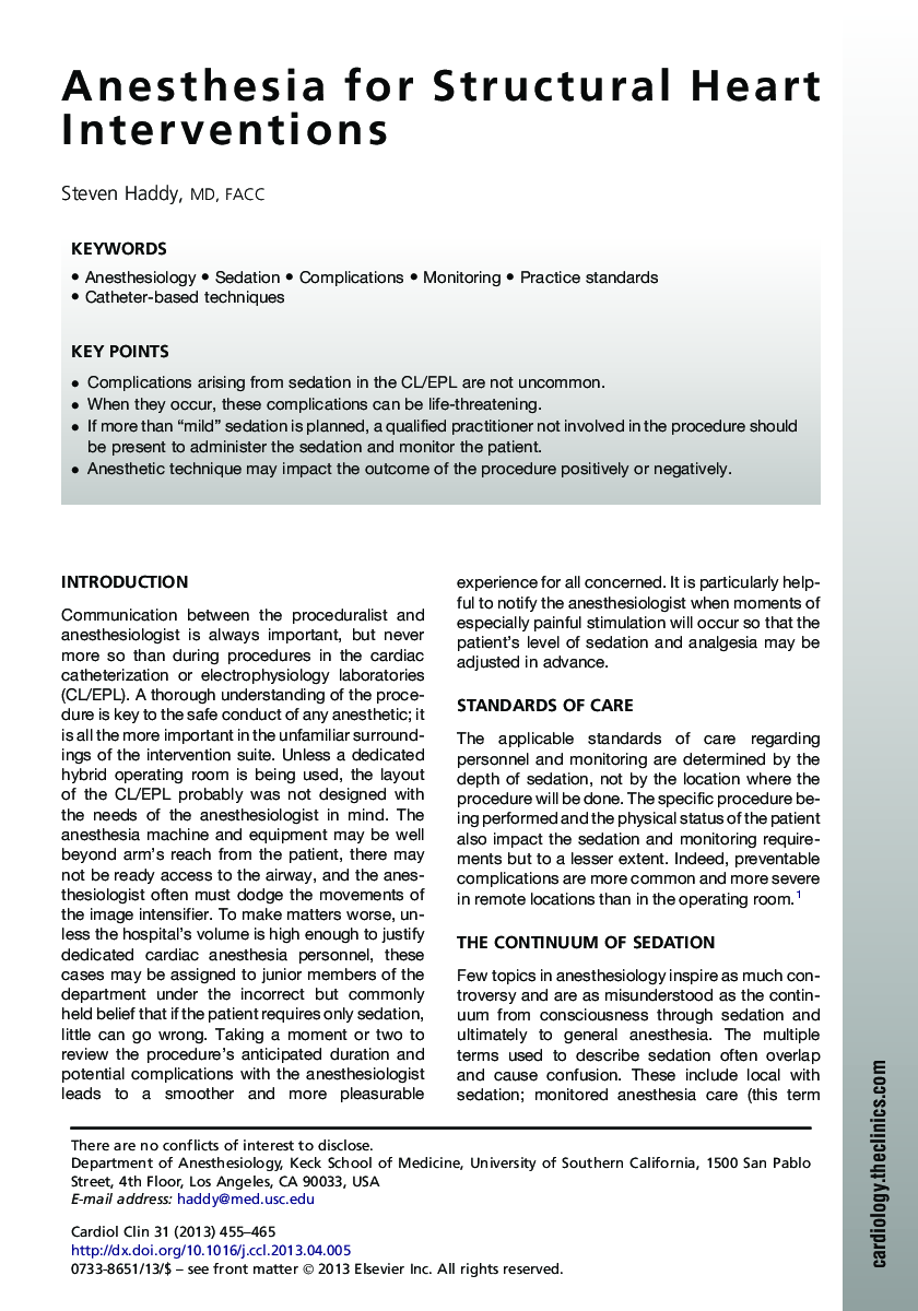 Anesthesia for Structural Heart Interventions