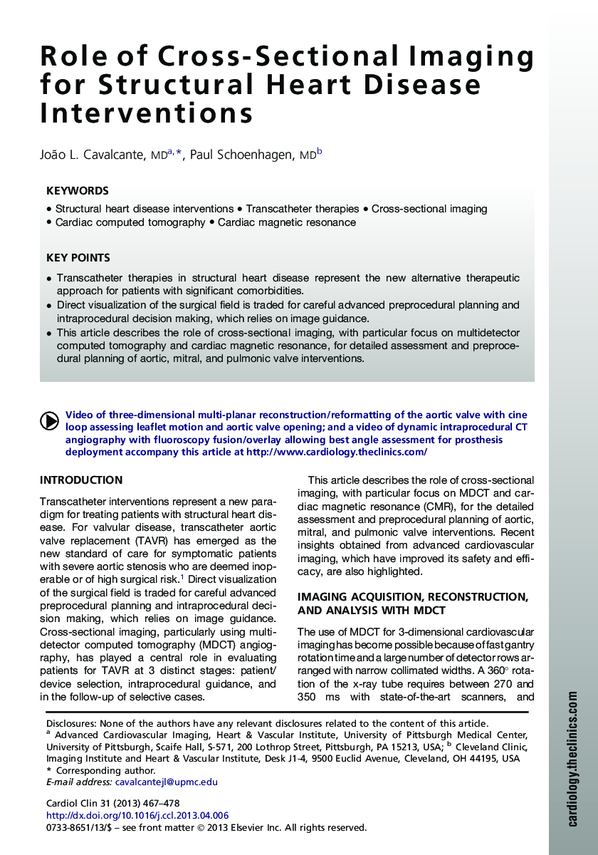 Role of Cross-Sectional Imaging for Structural Heart Disease Interventions