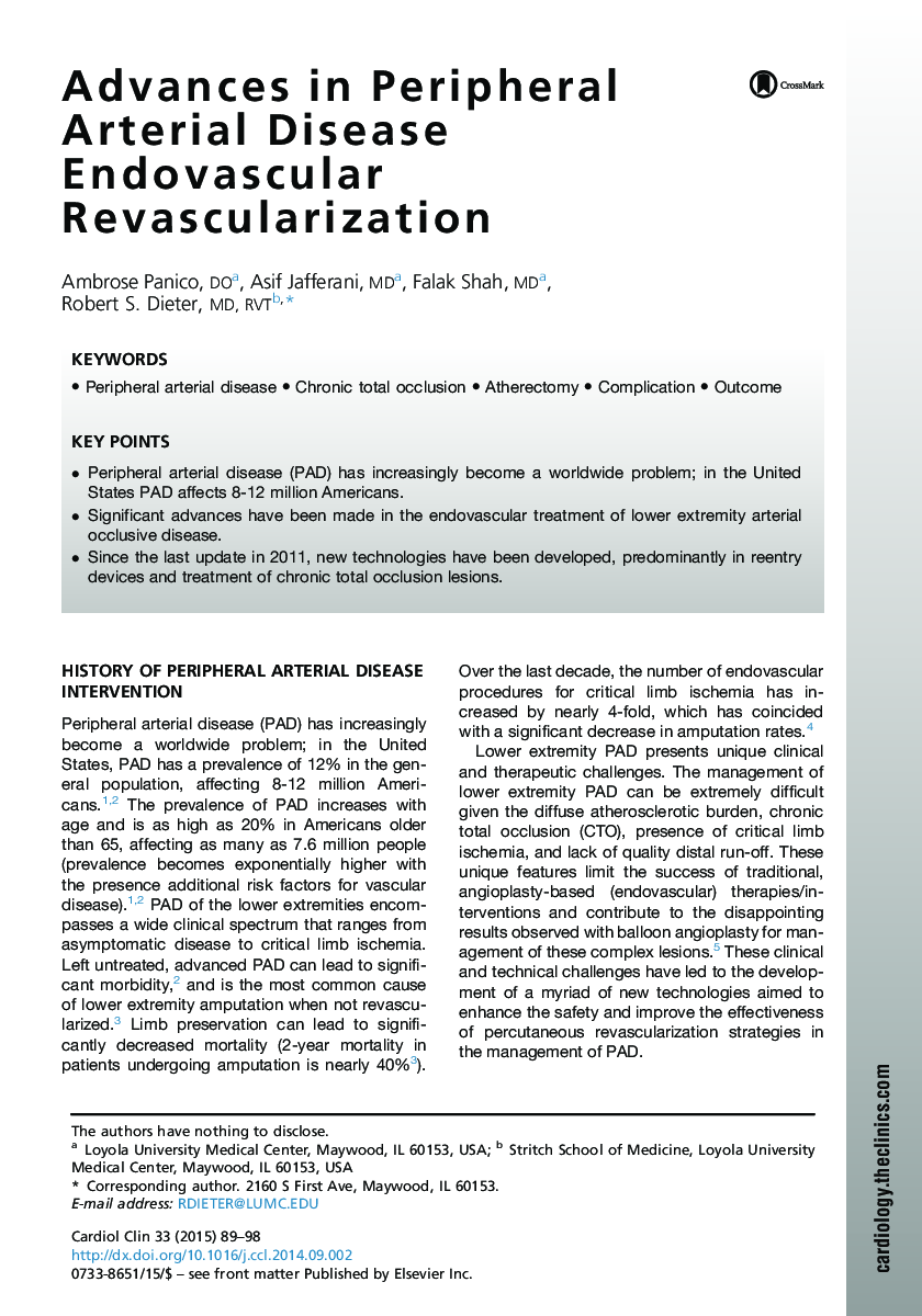Advances in Peripheral Arterial Disease Endovascular Revascularization