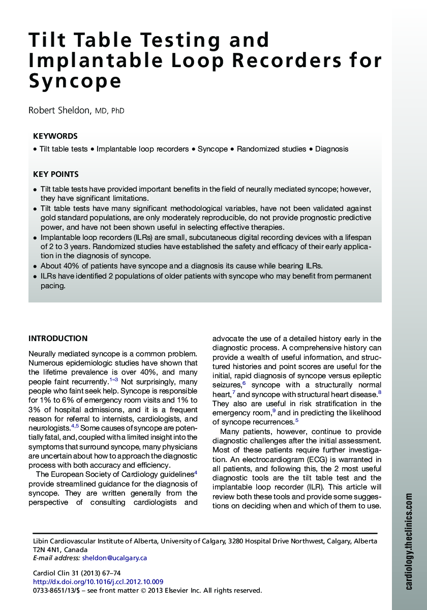 Tilt TableÂ Testing and Implantable Loop Recorders for Syncope