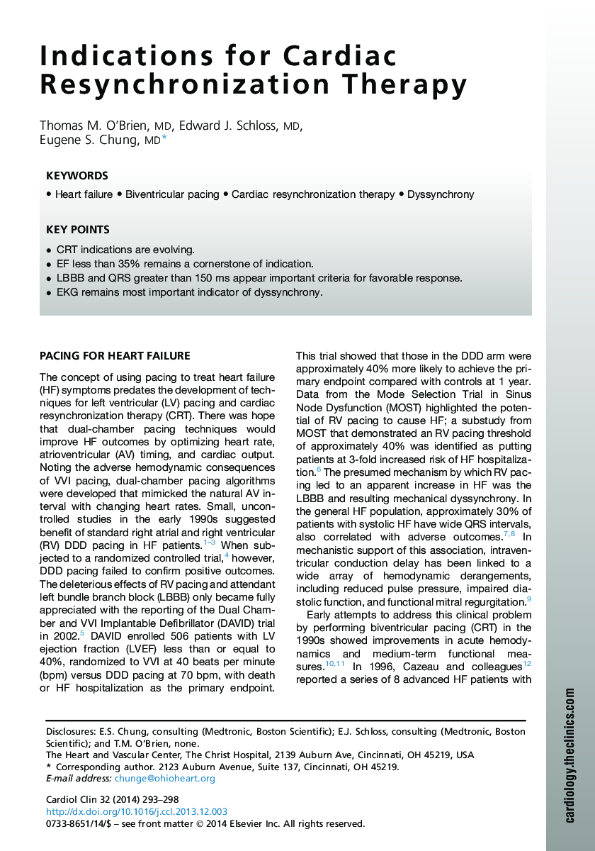 Indications for Cardiac Resynchronization Therapy