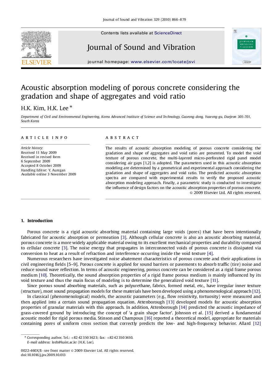 Acoustic absorption modeling of porous concrete considering the gradation and shape of aggregates and void ratio