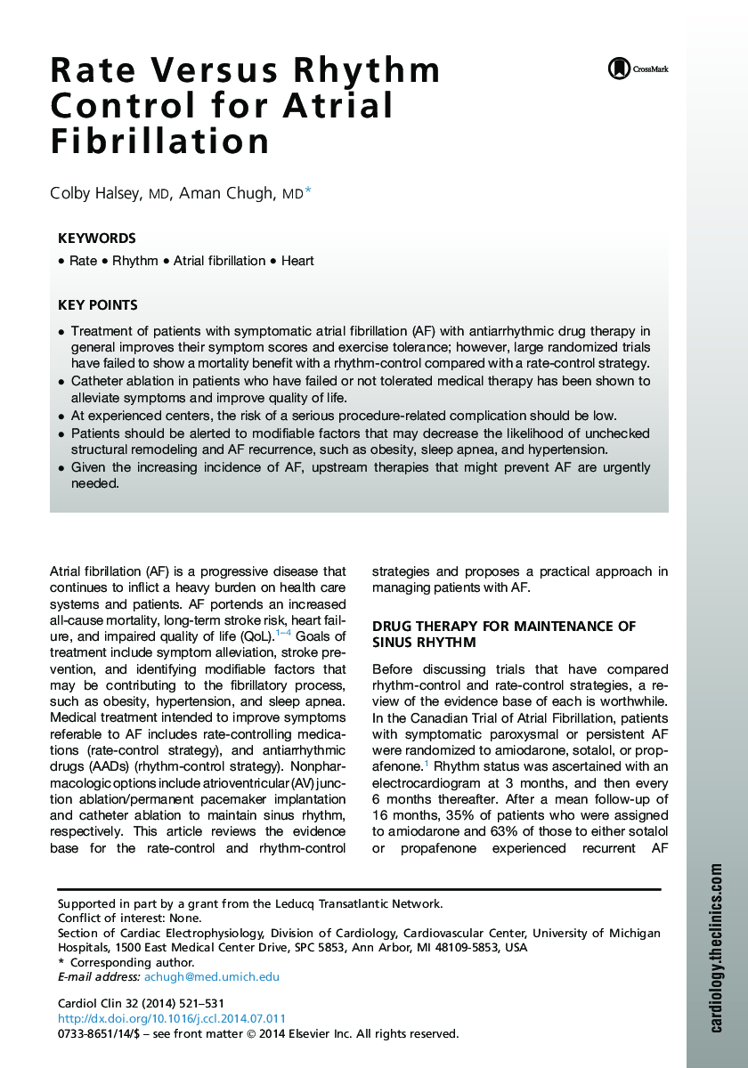 Rate Versus Rhythm Control for Atrial Fibrillation