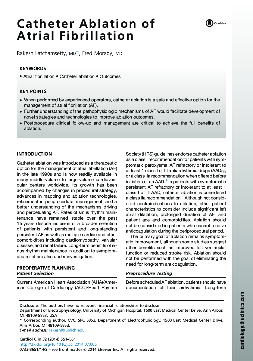 Catheter Ablation of Atrial Fibrillation