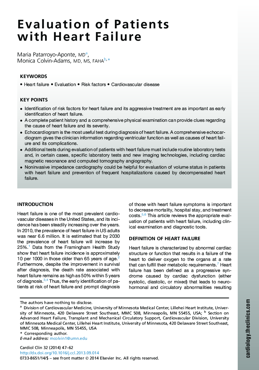 Evaluation of Patients with Heart Failure