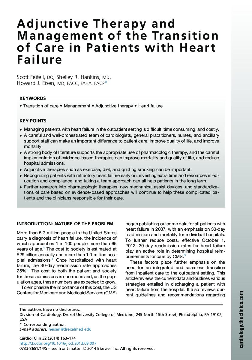 Adjunctive Therapy and Management of the Transition of Care in Patients with Heart Failure