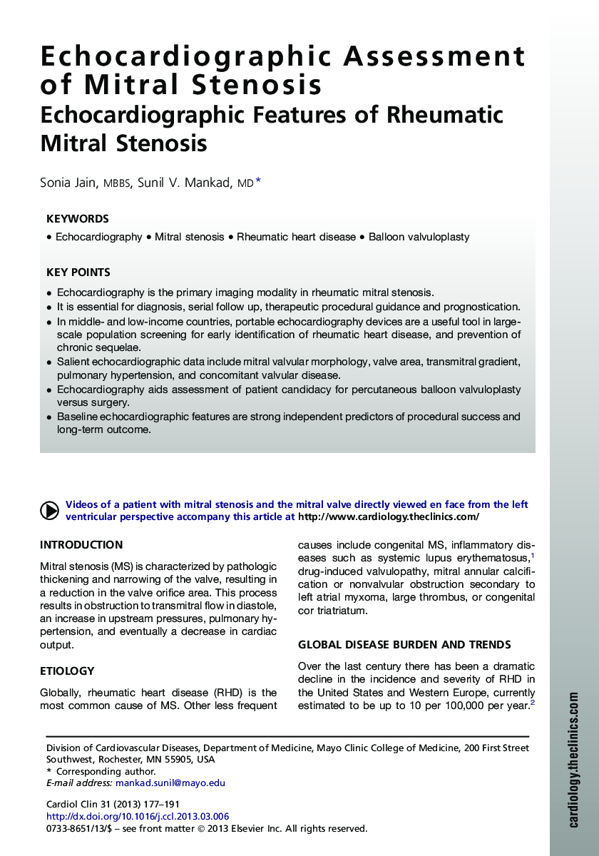 Echocardiographic Assessment of Mitral Stenosis