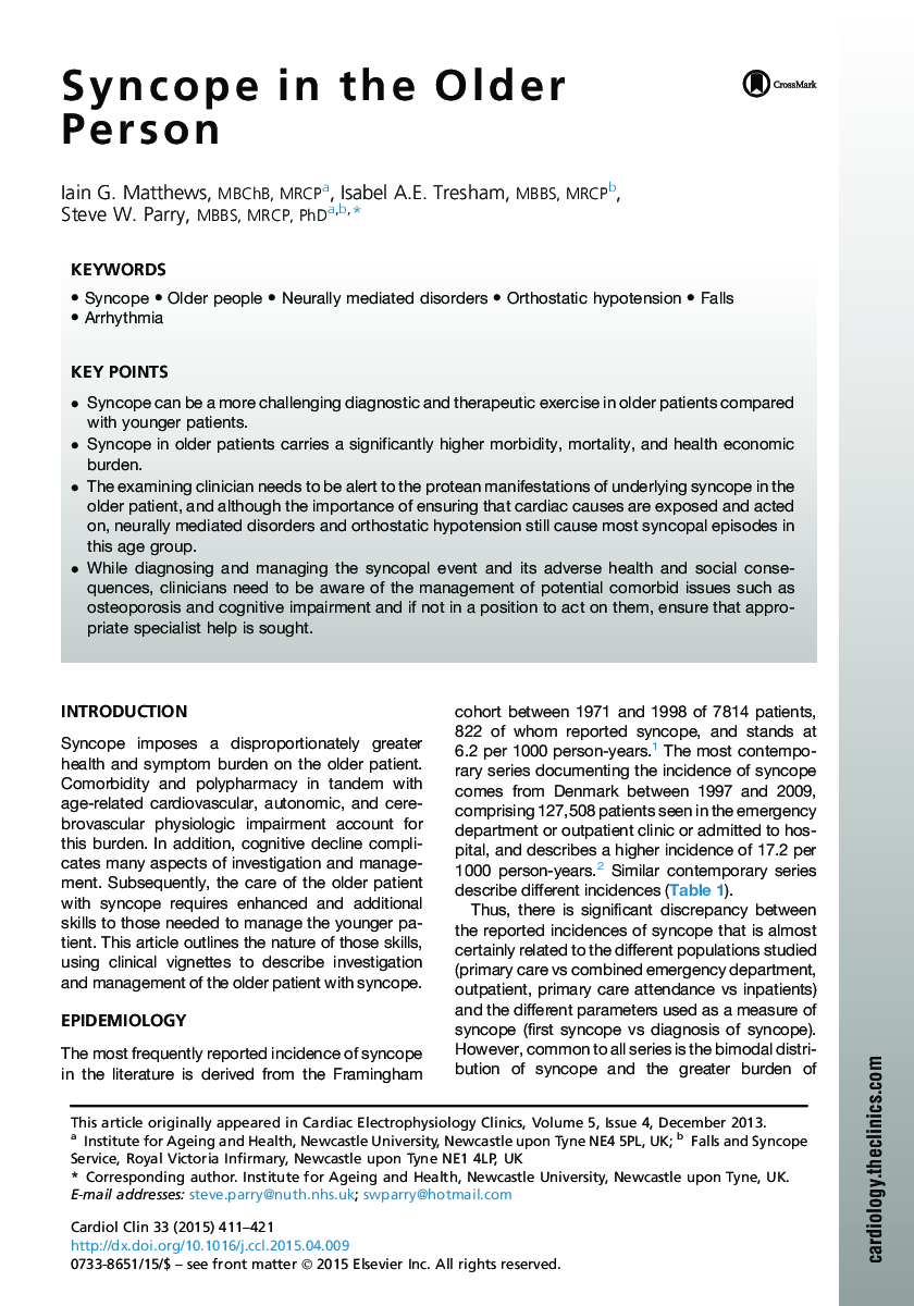 Syncope in the Older Person