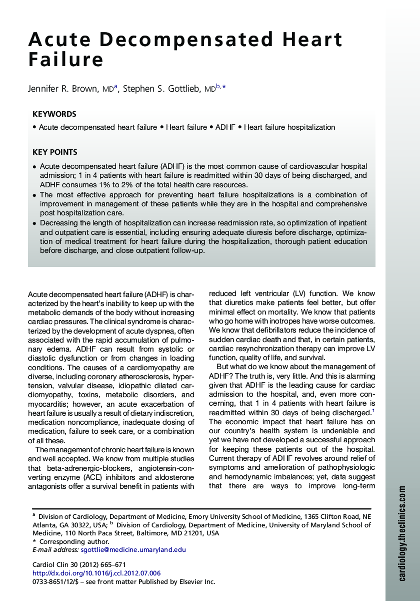 Acute Decompensated Heart Failure