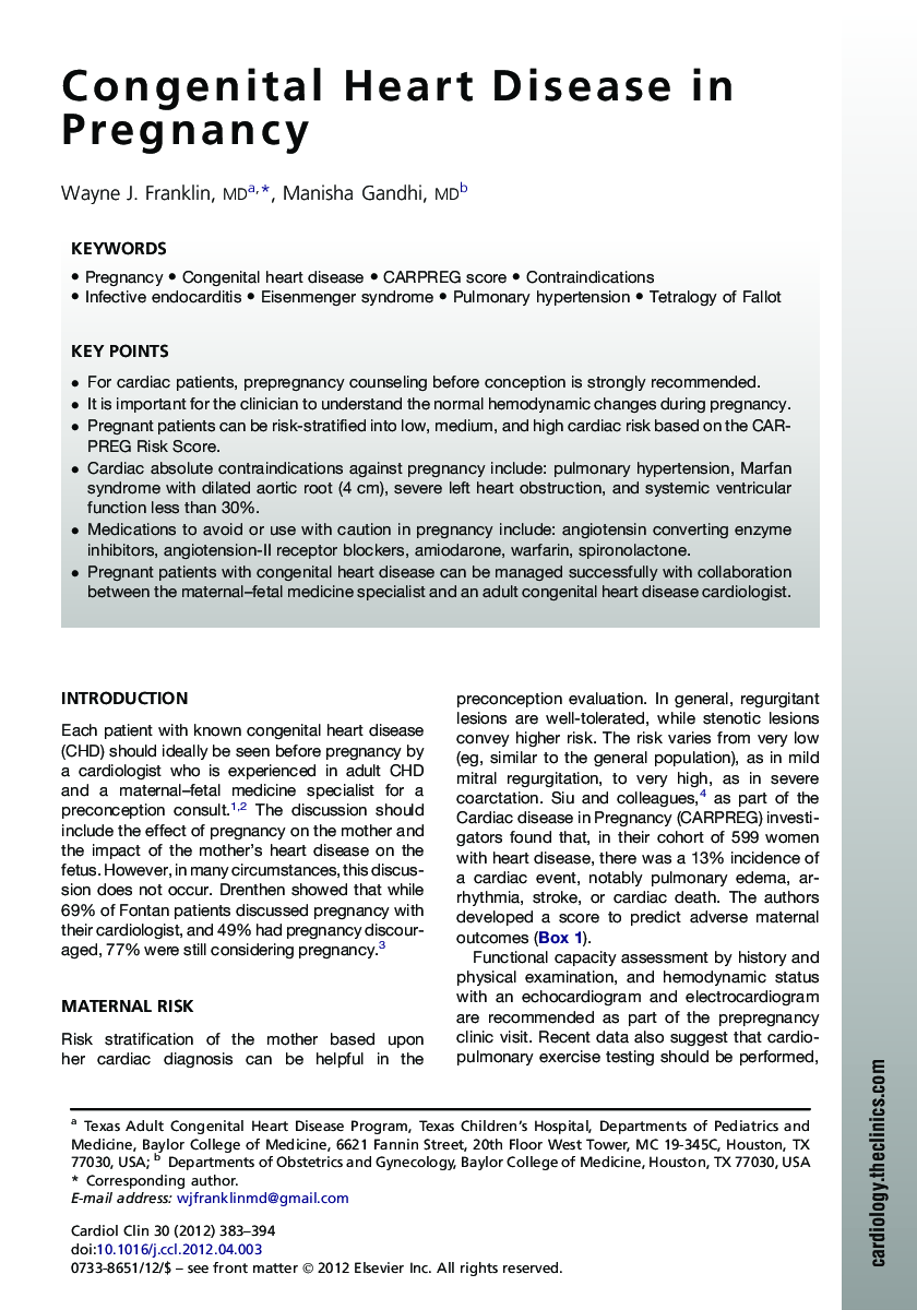 Congenital Heart Disease in Pregnancy